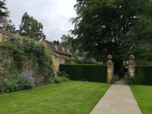 Part of the garden from Manor House entrance. at National Trust - Snowshill Manor and Garden in Broadway
