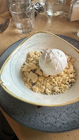 Vegan fruit crumble  at The Lime Kiln Cafe in Ilfracombe