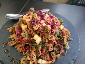 Lotus Root Stem Chaat appetizer at Celebration by Rupa Vira - Modern Indian Cuisine in Ashburn