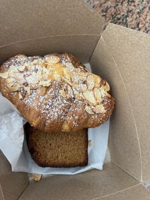 Almond croissant and burnt miso slice  at Twelvemonth Bakehouse in Burlingame
