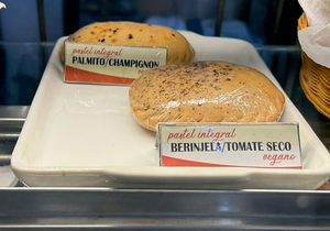 Pastéis veganos integrais de palmito/champignon e berinjela/tomate seco  at Fazenda Paradiso Café in Rio De Janeiro