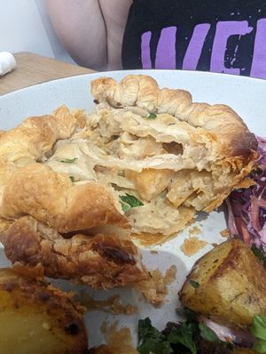 Inside the celeriac and smoked garlic pie at The Pie Box Cafe in Cardiff