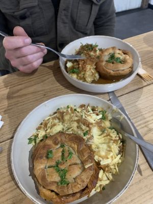Tip top vegan pies with fancy mash  at The Pie Box Cafe in Cardiff