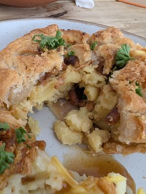 Inside the Mac and cheese pie. at The Pie Box Cafe in Cardiff