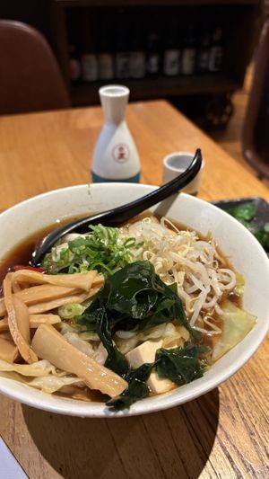 Ramen with Japanese Pickles in the background  at Kura Kura Japanese Dining in Haymarket
