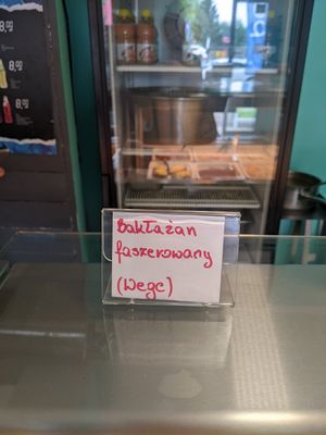 Filled aubergine with vegan cheese at Domek Smaków  in Mielno