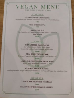 Menu, 5 August 2023 at The Shrewsbury Arms in Wolverhampton