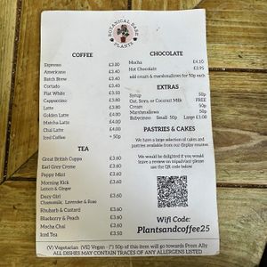 Drinks menu  at Botanical Babe Plants in Llandudno