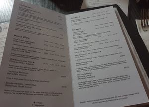 Vegan options marked in wine list at The Priory Hotel in Beauly
