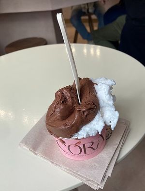 Vegan chocolate & vegan coconut ice cream at Cora in Madrid