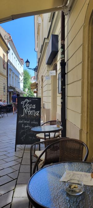 Entrance to café at VegaNana in Bratislava