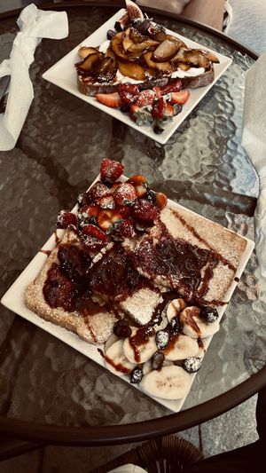 French toast and cream cheese peach toast 😋  at VegaNana in Bratislava