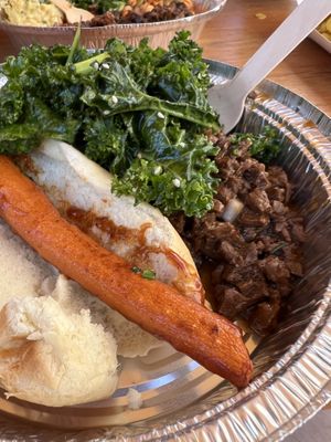 Meat (vegan) + veggies + carrot dog  at Leaf Over Beef in Los Angeles