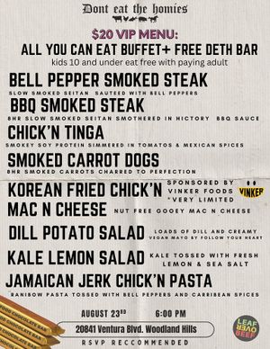 End of Summer Party. Purchase Tickets on Eventbrite. Each buffet Ticket Comes With A free DETH candy bar at Leaf Over Beef in Los Angeles