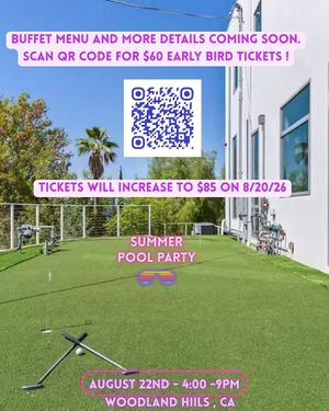 Join us  Sat, Aug 22nd, from 4:00 PM to 9:00 PM for a $60 Vegan Pool Party featuring buffet  in Woodland Hills, Ca.
Tix are available at 
https://veganpoolparty.eventbrite.com at Leaf Over Beef in Studio City