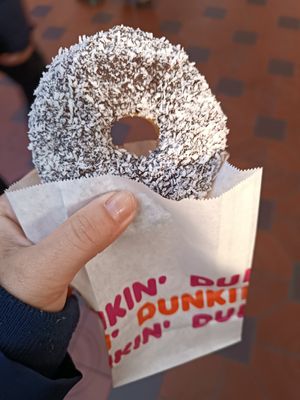 Coconut chocolate donut at Dunkin' - Copenhagen Central Station in Copenhagen