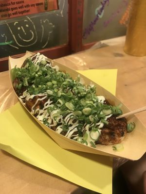 Takoyaki with green onions  at OKO Takoyaki in Osaka