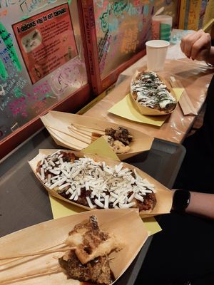 Spicy and regular takoyaki- I added vegan cheese to mine at OKO Takoyaki in Osaka