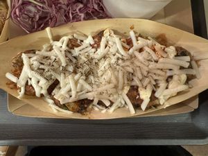 Takoyaki with extra vegan cheese and spicy sauce.  at OKO Takoyaki in Osaka