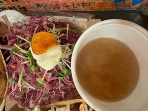 Salad and Soup (side dish).  at OKO Takoyaki in Osaka