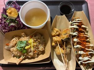 Takoyaki and kushikatsu set at OKO Takoyaki in Osaka