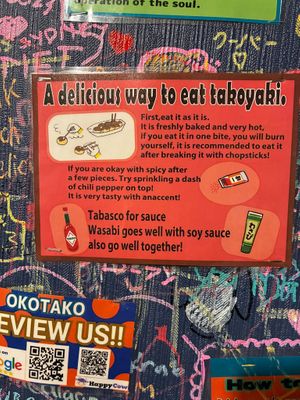 Condiments guide at OKO Takoyaki in Osaka