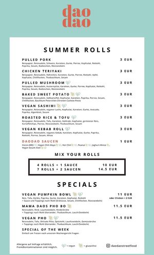 Menue   at Dao Dao in Hamburg