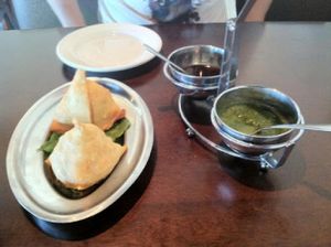 Samosas and chutneys at India House in Sandy
