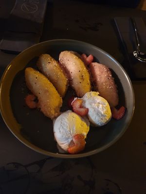 Banana and ice cream dessert at Project Vegan in Koblenz