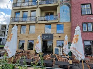 Front, large outdoor seating at Project Vegan in Koblenz