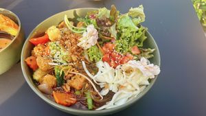 noodles with peanut-soy-sauce and chicken  at Project Vegan in Koblenz