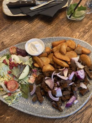 Vegan Gyros (you can choose your side dish, we had potato wedges)   at Bar Be QUBE in Lueneburg