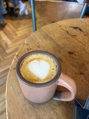 Chai tea tumeric latte with oatmilk  at Harken Cafe in Charleston