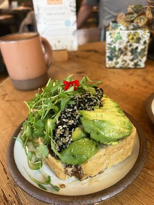 “The green thing”. The best avocado toast ever!!  The ciabatta bread is amazing!!!    at Harken Cafe in Charleston