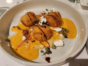 Vegan Mexican street corn croquettes (South American dinner night) at Vibe Vegan Bistro in Destin