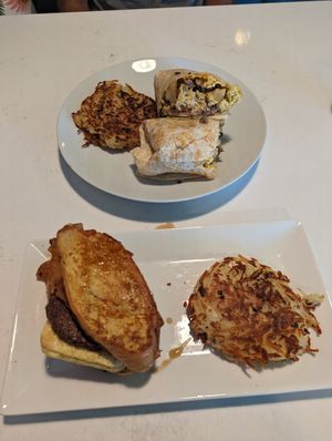 Burrito and French toast sandwich at Vibe Vegan Bistro in Destin
