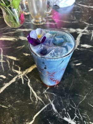 Strawberry shortcake latte with blue matcha   at Vibe Vegan Bistro in Destin