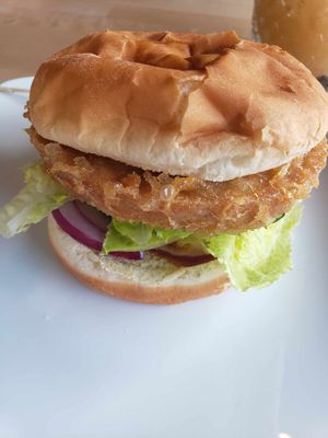 Crispy "chicken" sandwich at XO Bar in Portland