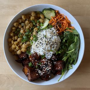 Chili Garlic Fried Misozuke Tofu Bowl  at XO Bar in Portland