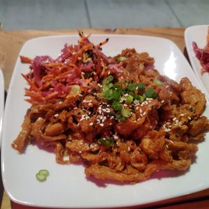 Soy curls- this would be good on a Bahn mi or even with rice,  I should have gotten one of their bowls with it at XO Bar in Portland