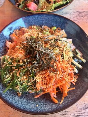 Poke w vegan shrimp  at XO Bar in Portland