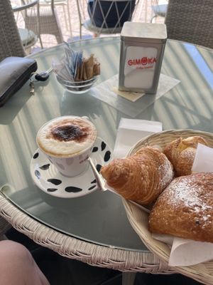 Cappucino with soy milk and vegan brioche   at Bar Gelateria Pochintesta in Domaso