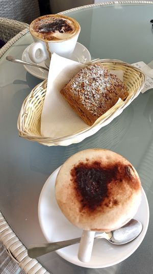Vegan hazelnut pastry and soy cappuccino at Bar Gelateria Pochintesta in Domaso