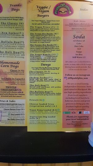 Vegan/veggie menu options at Flipadelphia in Blackpool