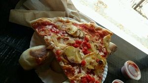 vegan slice! yes those are potatoes and they are delicious at The Lucky Slice - 25th St in Ogden