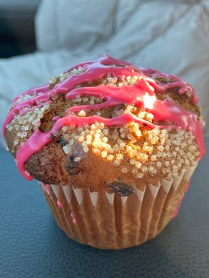 Cranberry orange muffin with pomegranate frosting   at Troy's Fresh Kitchen Express in Derry