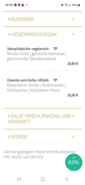 One vegan dish (2023/10/07) at Hotel Kohlers Engel in Buehl