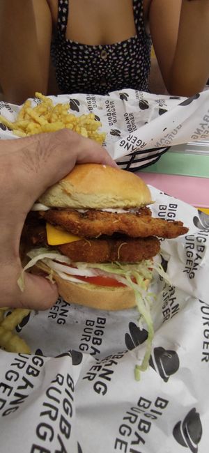 Fry Bird Vegan Menu ( 200 gram seitan chicken, vegan cheddar, vegan mayo, onion, iceberd lettuce, tomato ) at BigBang Burger in Antalya