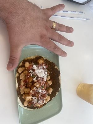 5/5!!! Get this! Huge taco Lahmajune taco  at The Moody Vegan in Los Angeles