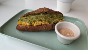 'Egg and Cheese' Croissant with Avocado 🥑 at The Moody Vegan in Los Angeles